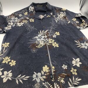 Tommy Bahama Silk Shirt Men's XXL Floral Palm‎ Hawaiian Tropical Short Sleeve